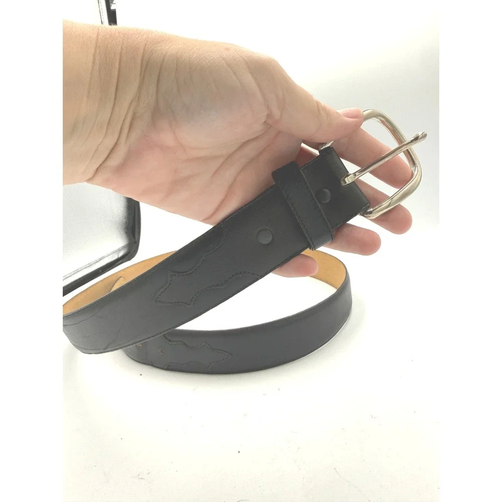 Larry Mahans Leather Belt Men 46 XXL VTG Black Western Stitched Made in USA 7927